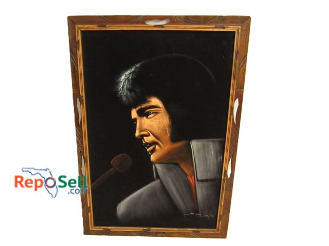 Lot 31-1046 - Framed Signed Felt Elvis Artwork - 28" x 40