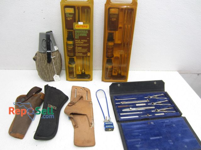 Lot 31-6141 - Sporting Lot; Includes Gun Cleaning Kit, Gun Lock, Holsters, Canteen, Etc.