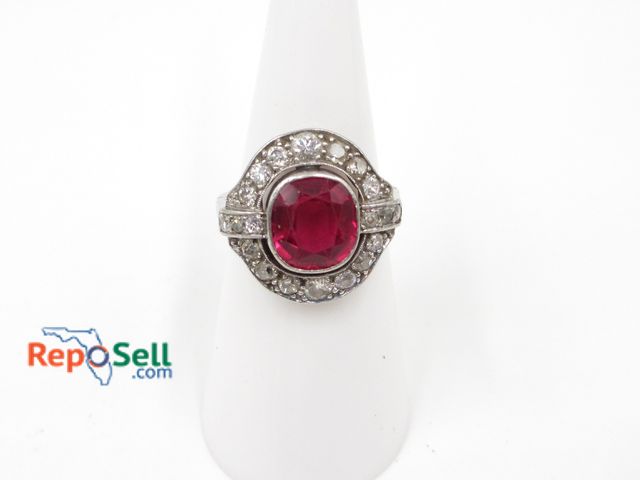 Lot 31-1010 - Platinum Pink Sapphire (1.75ct approx) &amp; Diamond Ring Size 5.75 - 5.39g total