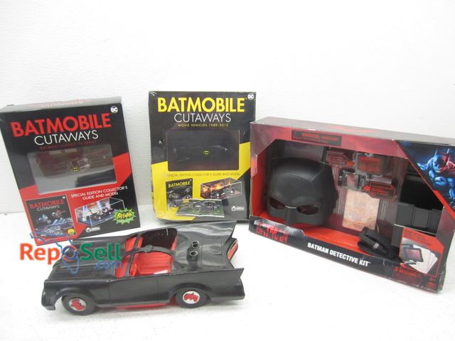 Lot 31-6309 - (4) Batman Collectables, (3) In Original Packaging: (2) Batmobile Cutaways, Detective Kit And Vintag...