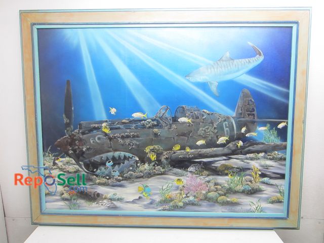 Lot 31-2287 - D. Van Deusen Original Oil on Canvas Painting; Fighter Plane Reef; 54"w x 43"h Framed