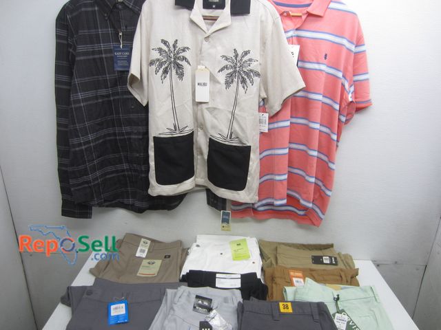 Lot 31-6347 - Box of Mens Clothing - New w/Tags/Shorts, Slacks, Dress Shirts: Ralph Lauren, Adidas, Levis, etc. Va...
