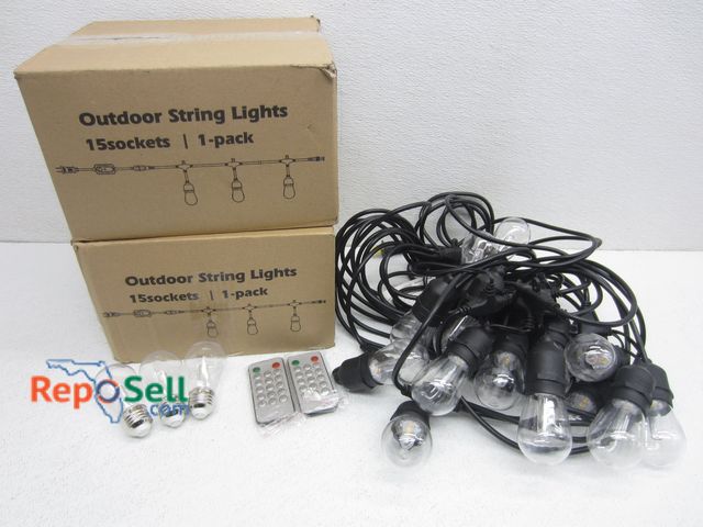 Lot 31-3221 - (2) Sets of Outdoor String Lights - 15 Sockets Each, Comes w/Extra Bulbs &amp; Remotes