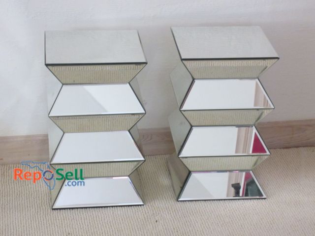 Lot 31-1218 - (2) Glass Mirrored Side Tables, 12x12x20