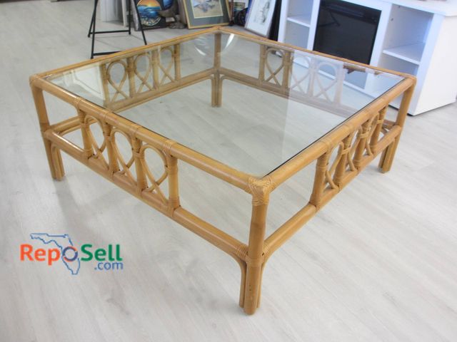 Lot 31-8509 - Square Rattan And Glass Coffee Table, 38" X 38" X 17"
