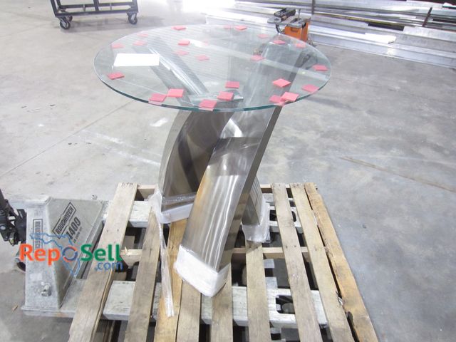 Lot 31-8227 - Custom Aluminum &amp; Glass Table 30" Diameter 36" High