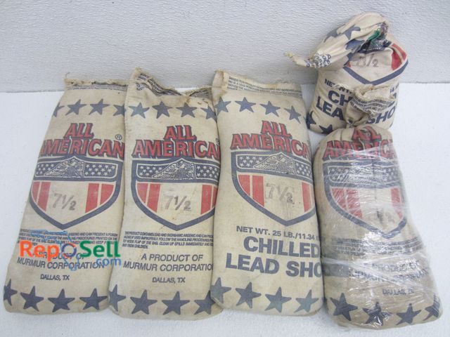 Lot 31-1406 - (5) Cloth Sacks of All American Chilled Lead Shot Ammo (1 Sack has hole) - Total Weight: 111.4lbs