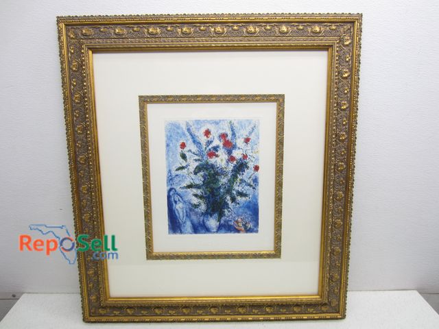 Lot 31-6175 - Framed Chagall Lithograph "Le Bouquet Des Maries" With COA 2165/5000 28"x31.5", Sold Price $1204