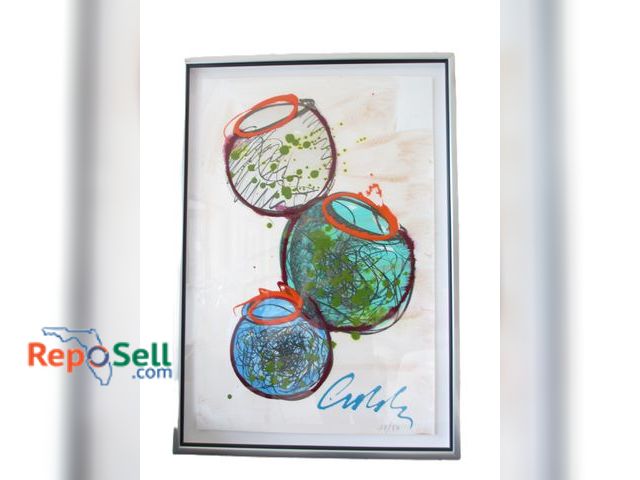 Lot 31-1112 - Framed Original Art "Dancing In The Rain" 13/50 By Dale Chihuly, Painted On Printing Plates