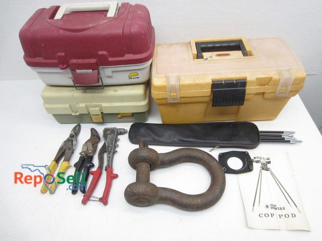 Lot 31-9554 - (3) Tackleboxes With Tools: 10" Clevice, Tin Snips, Rivet Gun etc