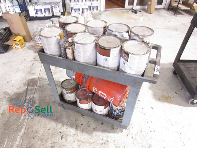 Lot 31-8061 - Shop Cart with Wood Stain etc