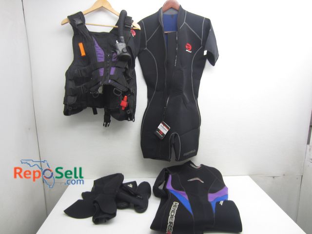 Lot 31-1306 - Scuba Diving Attire: New Pinnacle Step-In-Vest/Female Large, Henderson 5mm Full Wetsuit/Female 8, La...