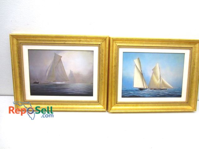Lot 31-9331 - (2) Sailboat Art Pieces in Gold Gilt Frames, 18"x15" One is Signed "Thompson" One Marked "Puritan &a...