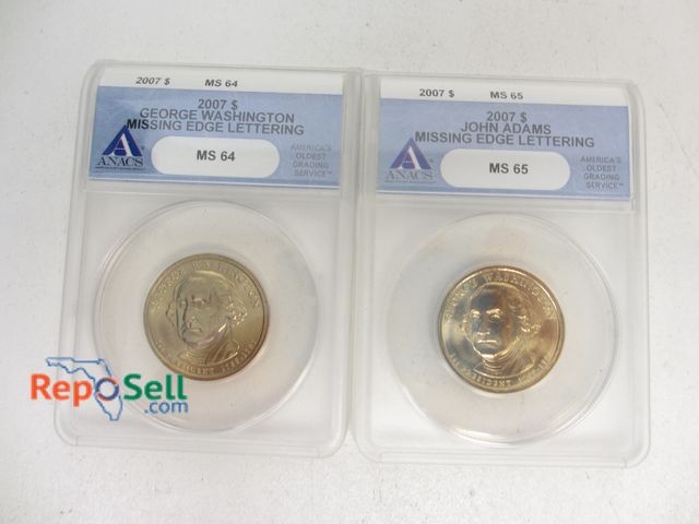 Lot 31-3015 - (2) Washington $1 Graded Coins: MS65 &amp; MS64 - Missing Edge Lettering Errors