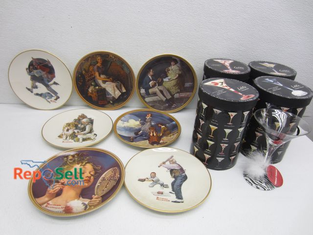 Lot 31-1493 - (4) Lolita Martini Glasses And (7) Norman Rockwell Plates