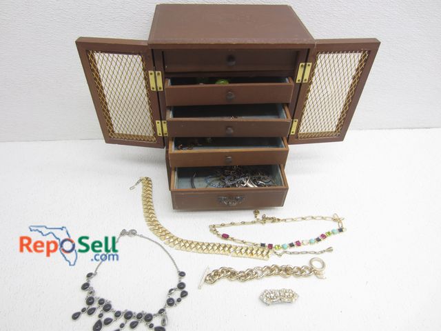 Lot 31-8561 - Musical Jewelry Box Edelweiss With Costume Jewelry 10" H - Music Needs Repair, Only Plays Occasional...