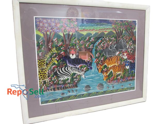 Lot 31-1333 - Large Original Jungle Art on Board by Eugene 52" x 42