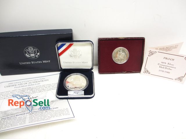 Lot 31-2019 - 2000 Mint Proof Library of Congress Silver Dollar and Washington Silver Proof Half Dollar - Both w/C...