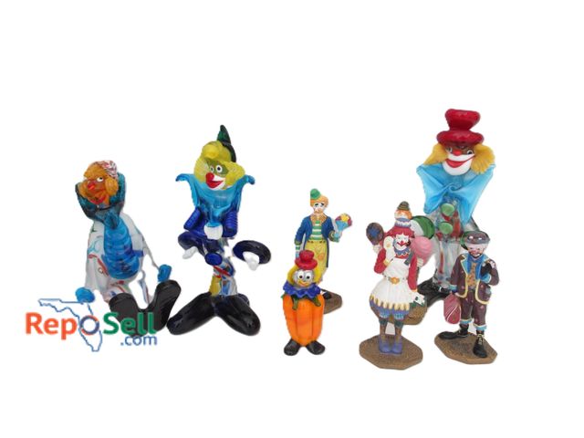 Lot 31-1156 - (8) Clown Figures: (4) Glass Blown And (4) Princeton Wood - Tallest Is 10"