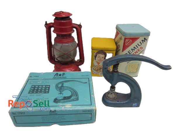 Lot 31-5177 - Vintage Lot: Worldlight Lantern, AF Swiss Watch Repair Tool, (2) Tins