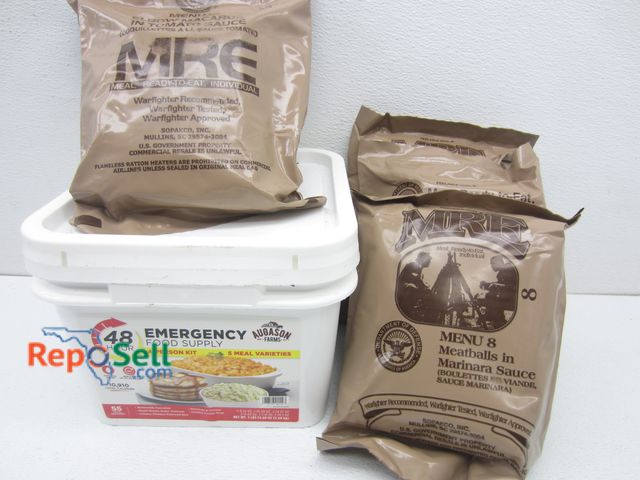 Lot 31-1086 - Augason Farms Sealed Bucket (55 meals) 48hr Emergency Food Supply and (5) MRE Meals: Meatballs in Ma...