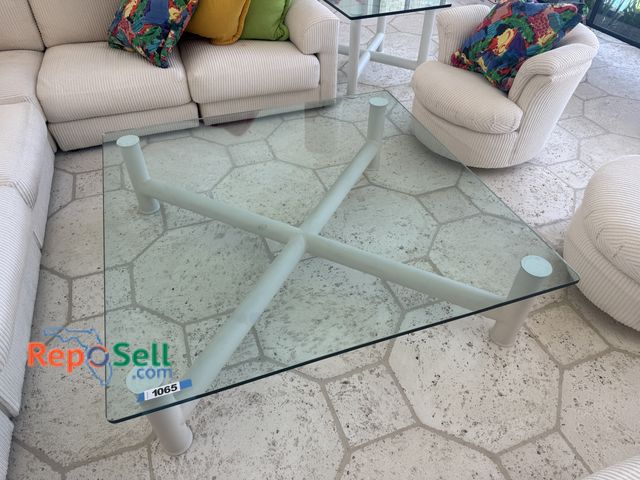 Lot 31-1065 - Tempered Glass Coffee Table w/Metal Base, 58x58x16"H, Glass Top 3/4" Thick - Buyer Must Remove/See P...