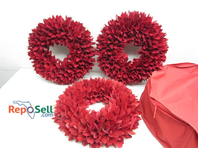 Lot 31-5095 - (3) Red Wreaths with Storage Bag