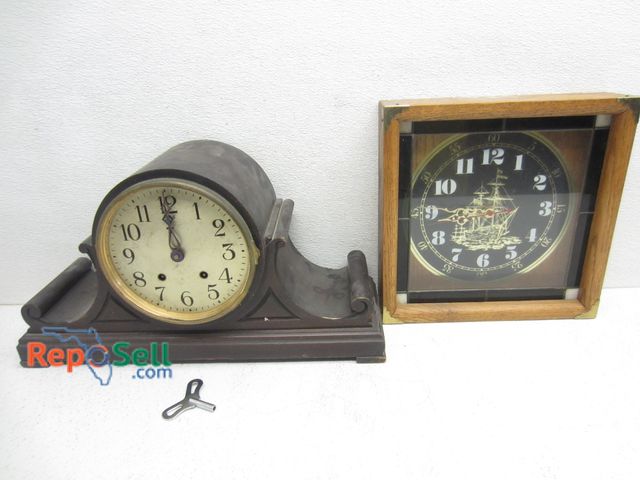 Lot 31-7184 - F. S. Mantle Clock With Key And JR Smith Wall Clock For Parts/Repair