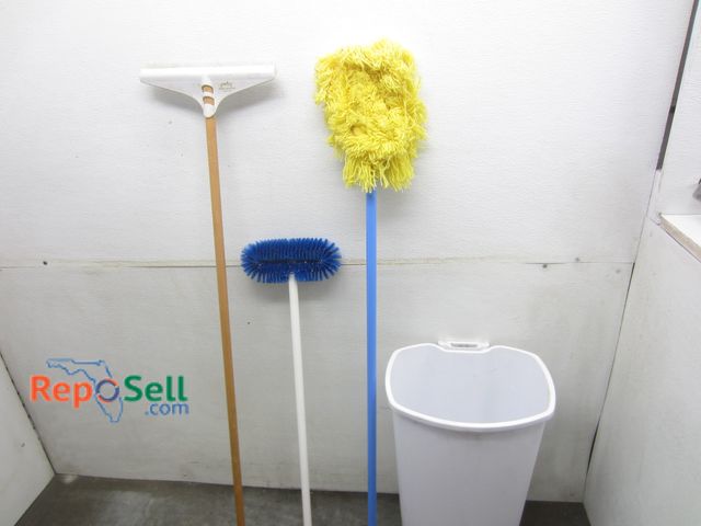 Lot 31-4553 - Mop, Duster, Carpet Groomer And Garbage Can