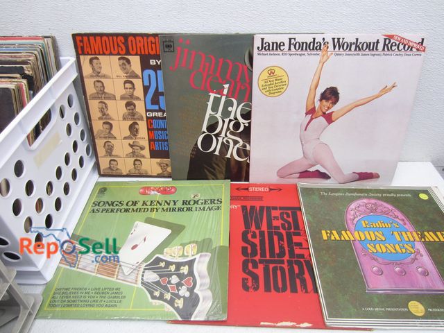 Lot 31-3443 - (100) Vintage Vinyl Albums With Crate: Jane Fonda Workout, Various Country etc