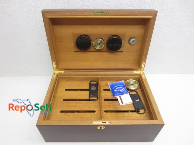 Lot 31-9027 - Cedar Lined Cigar Humidor w/ Accessories &amp; Key