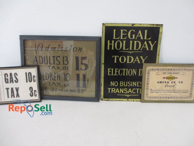 Lot 31-1273 - (4) Assorted Collectible Wall Art Pieces; Election Day; Admission .15 cents; Gas .10 cents; (3 Frame...