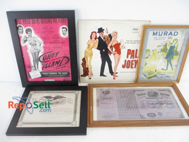 Lot 31-1322 - Framed Vintage Collectibles and Movie Sign