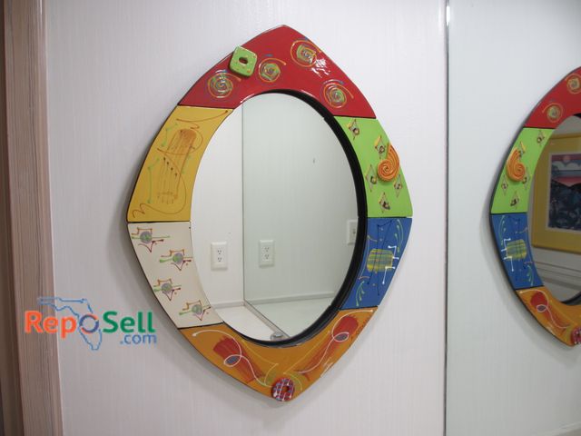 Lot 31-1301 - Abstract Painted Wood Edge Mirror by Aropoli, 23"x28" (#56)