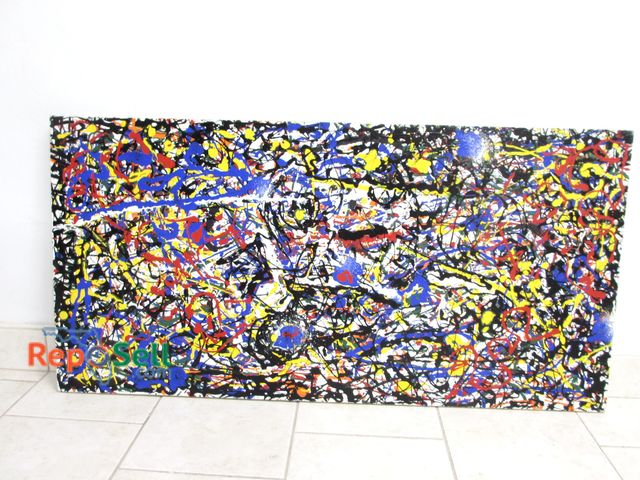 Lot 31-1181 - Large Abstract Original Oil on Canvas Wall Art; Jackson Pollock Style; Not Signed; 24" x 48"