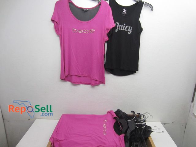 Lot 31-5046 - Women's Clothes With Tags: (6) Black Juicy Couture Shirts S, (6) Black Couture Shirts M And (2) Bebe...
