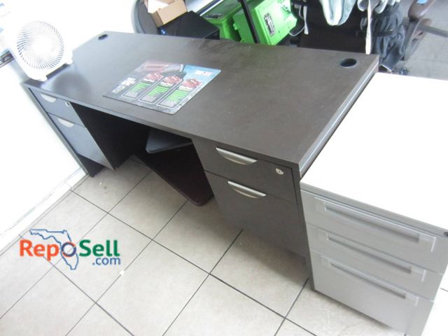 Lot 31-1295 - Office Desk 65" x 30 x 24 With Keyboard Tray & Three-Drawer File Cabinet