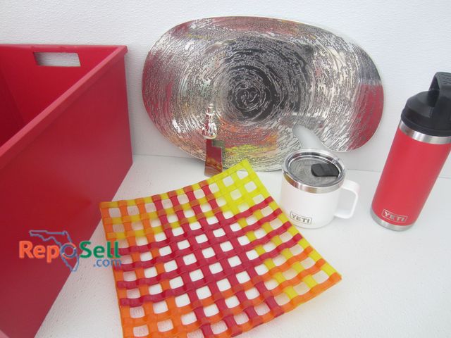 Lot 31-3015 - Kitchen Lot: Don Shiel Serving Tray, Glass Weaved Plate, (2) Yeti, etc.