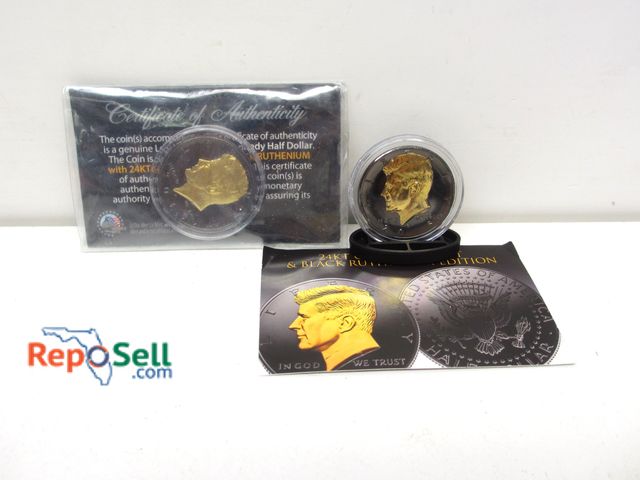 Lot 31-1011 - (2) JFK Half Dollars 24KT Gold Plated with COA