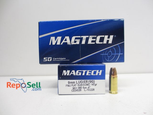 Lot 31-8474 - (100) Rnds Magtech 9mm 147gr FMJ Ammo - Flat Subsonic