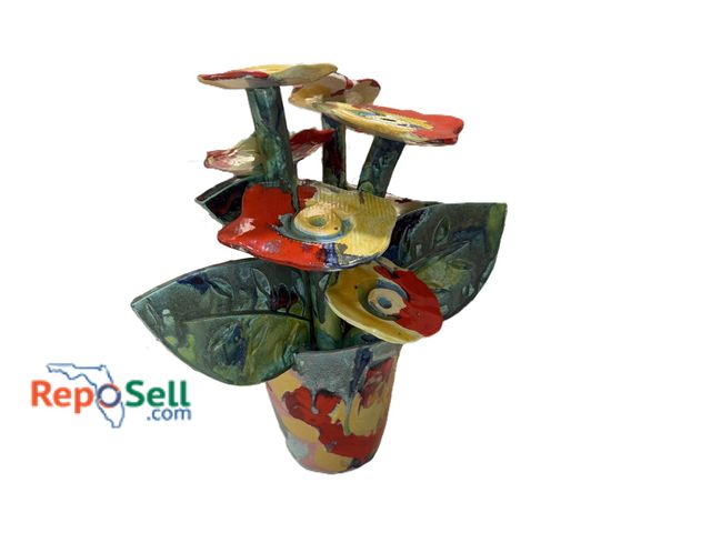 Lot 31-1021 - Robert Kvenild Art: Glazed Ceramic Glazed Bouquet of Flowers in Vase 1989