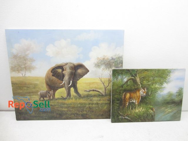 Lot 31-9165 - (2) Stretched Art, (1) Signed H. Carton. Largest Is 24"x20"
