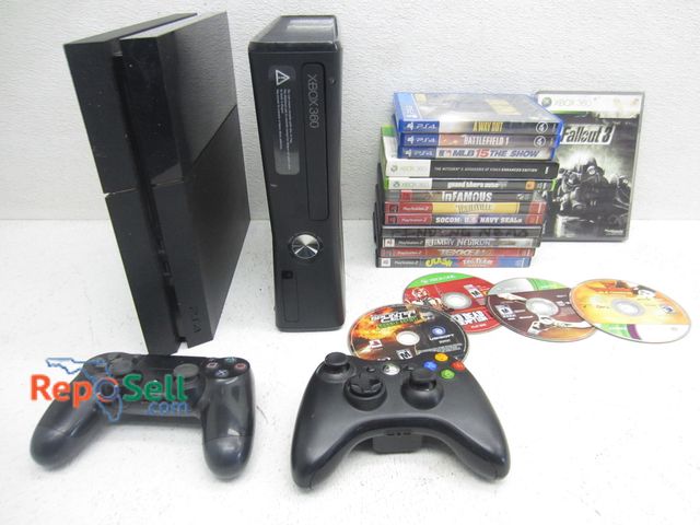 Lot 31-6196 - PS4, Xbox 360, Remotes, And (17) Games - Both Consoles Power On