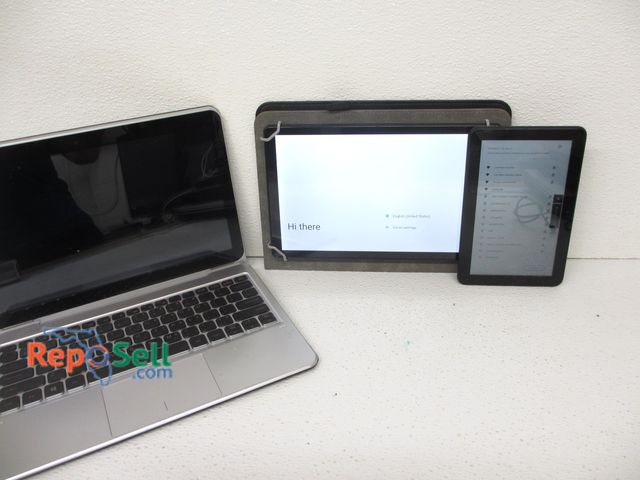 Lot 31-8682 - Small Amazon Fire Tablet &amp; Android Tablet Both Power On (one cord) and (1) Ematic Laptop (no cor...