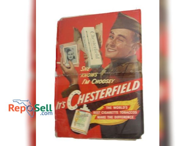 Lot 31-1221 - Large Vintage Chesterfield Cigarettes Cardboard Sign; Torn &amp; Taped Together (2 Pieces); Under Pl...