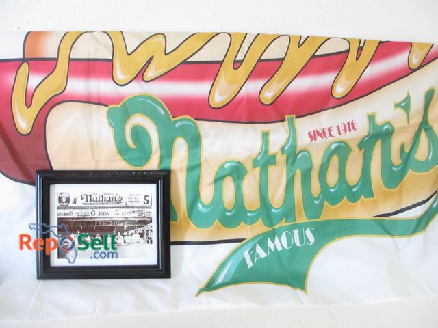 Lot 31-1315 - Nathan's Hot Dogs Banner and Framed Photo