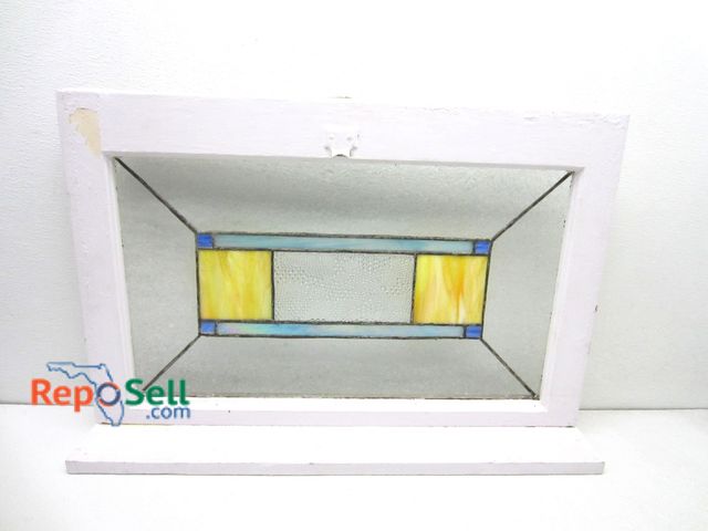 Lot 31-6474 - Stained Glass Window In Wood Frame 28"x18.5"