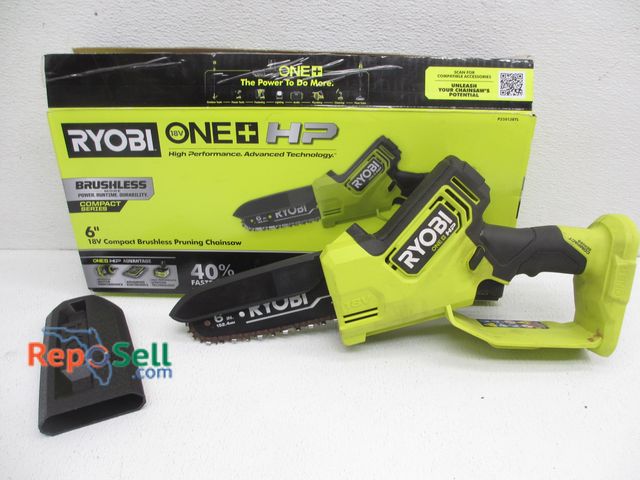 Lot 31-8097 - Ryobi 6" 18V Compact Brushless Pruning Chainsaw - TOOL ONLY - Powers On