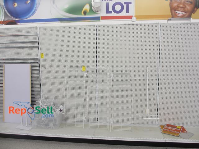 Lot 31-3053 - Peg Board Shelving Unit &amp; Accessories 242"x25"x7'H, Buyer Must Disassemble &amp; Remove.