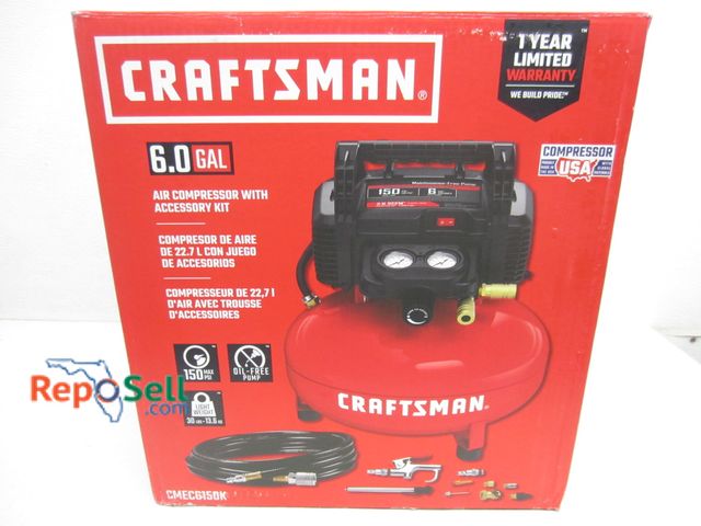 Lot 31-7069 - Craftsman 6.0 gal. air compressor with accessory kit #CMEC6150K, appears new, powered on, holds pres...